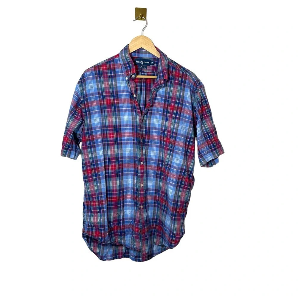 Polo Ralph Lauren Blake Mens M Blue Red Plaid Short Sleeve Button Down Shirt
